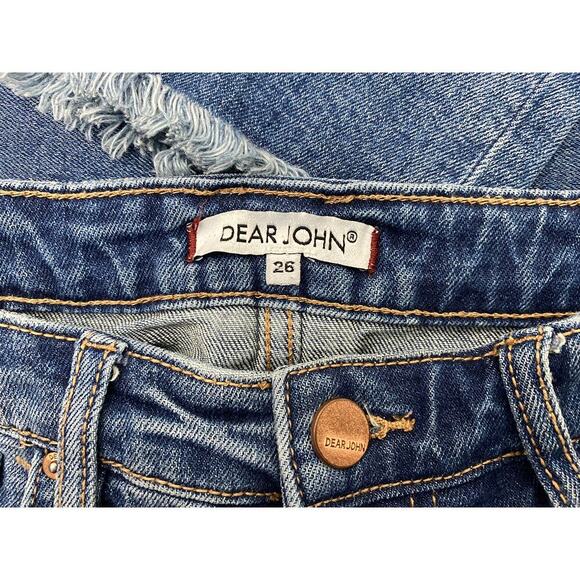 Dear John Women's Straight Leg Raw Hem Stretch Denim Jeans Distressed 26 Modern - Picture 5 of 10